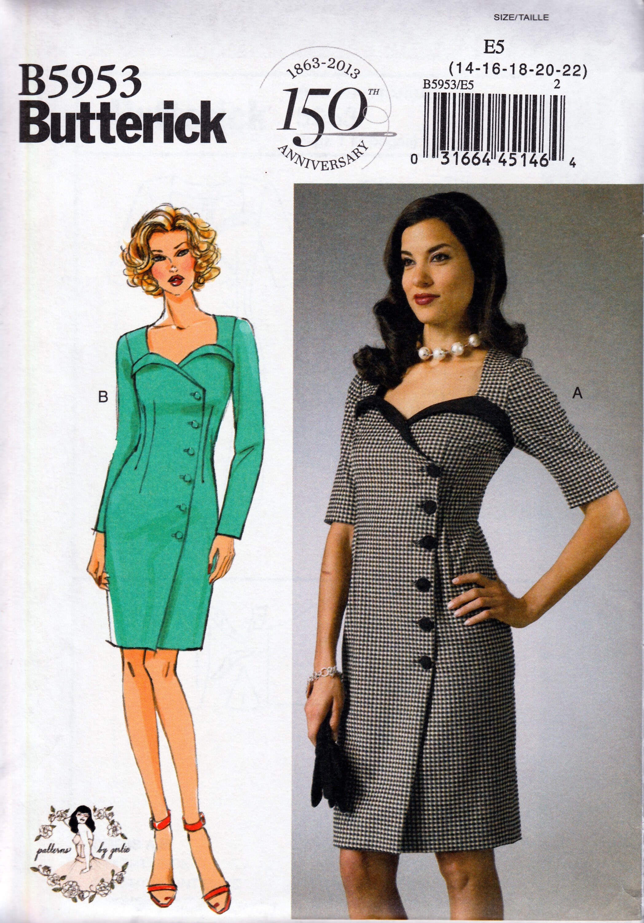 Butterick Modelli B5030 Dimensione FF 16-18-20-22 Misses Dress/Cinghia e Sash Bianco Confezione da 1 
