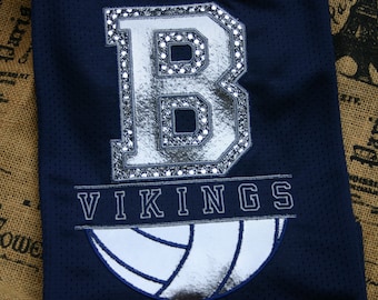 Fan Shirt, Volleyball - Monogrammed Applique Personalized Volleyball fan bling jersey