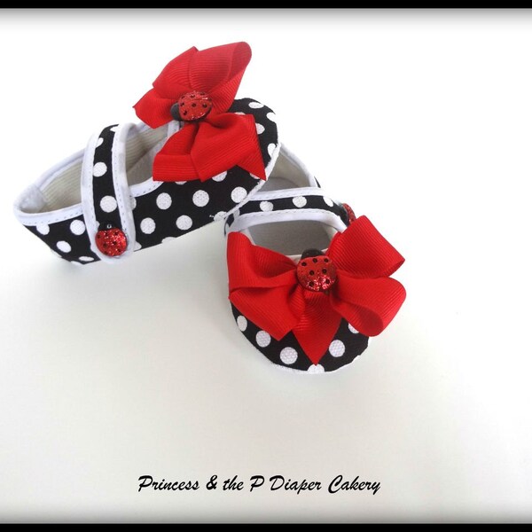 Glitter Ladybug Polka Dot Crib Shoes- SIZE 0-6 Months
