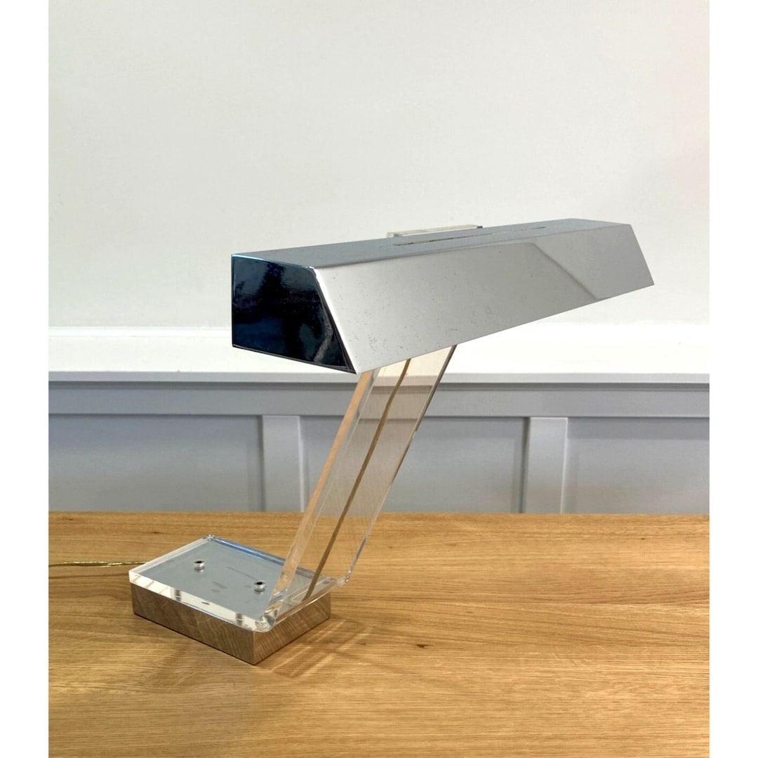 Vintage Chrome and Lucite Bankers Lamp High End Desk Lamp Etsy