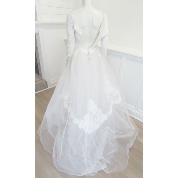 Vintage 1950's Wedding Dress Bridal Lace Bodice L… - image 3