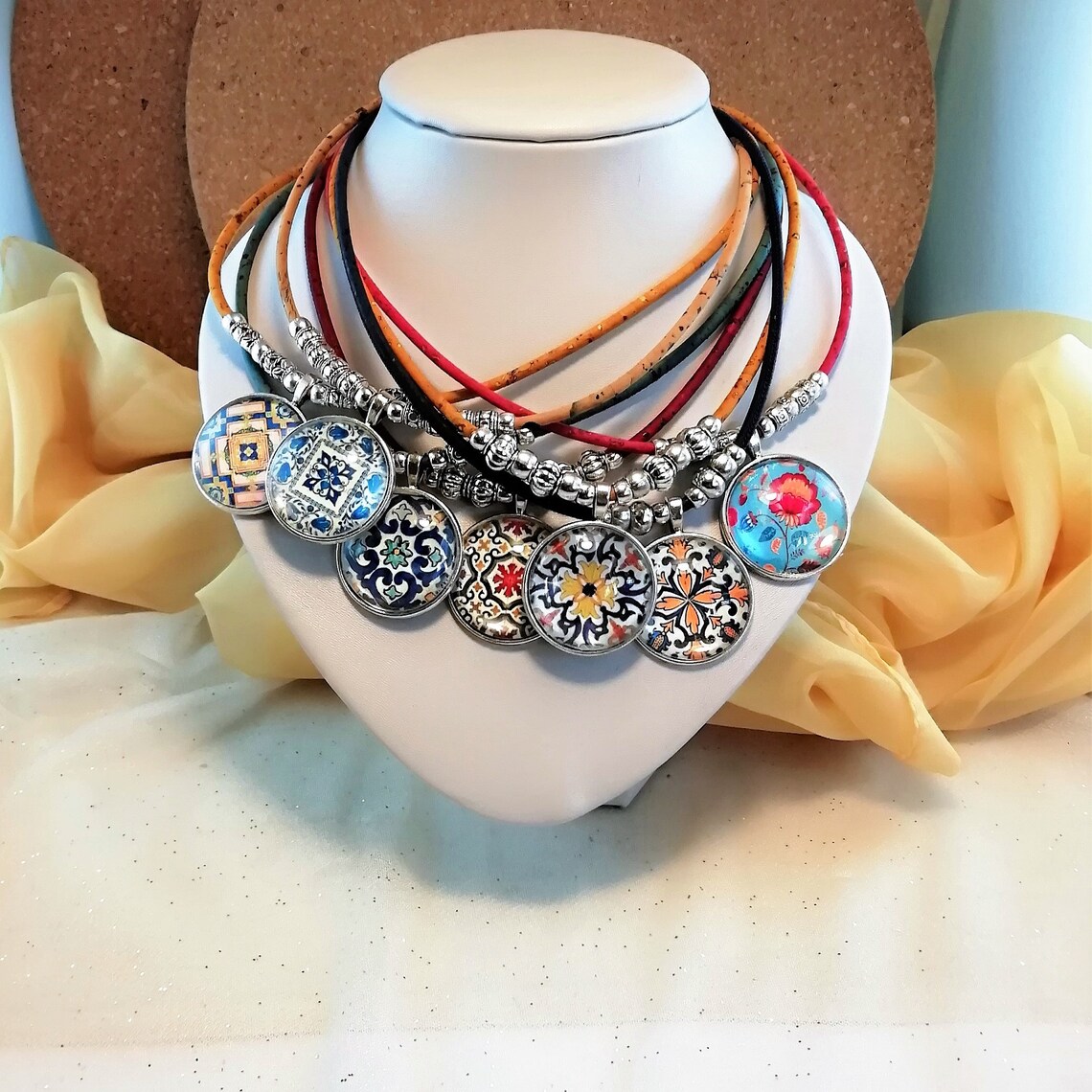 Portuguese Cork Necklace Portuguese Tile necklace Portuguese Etsy