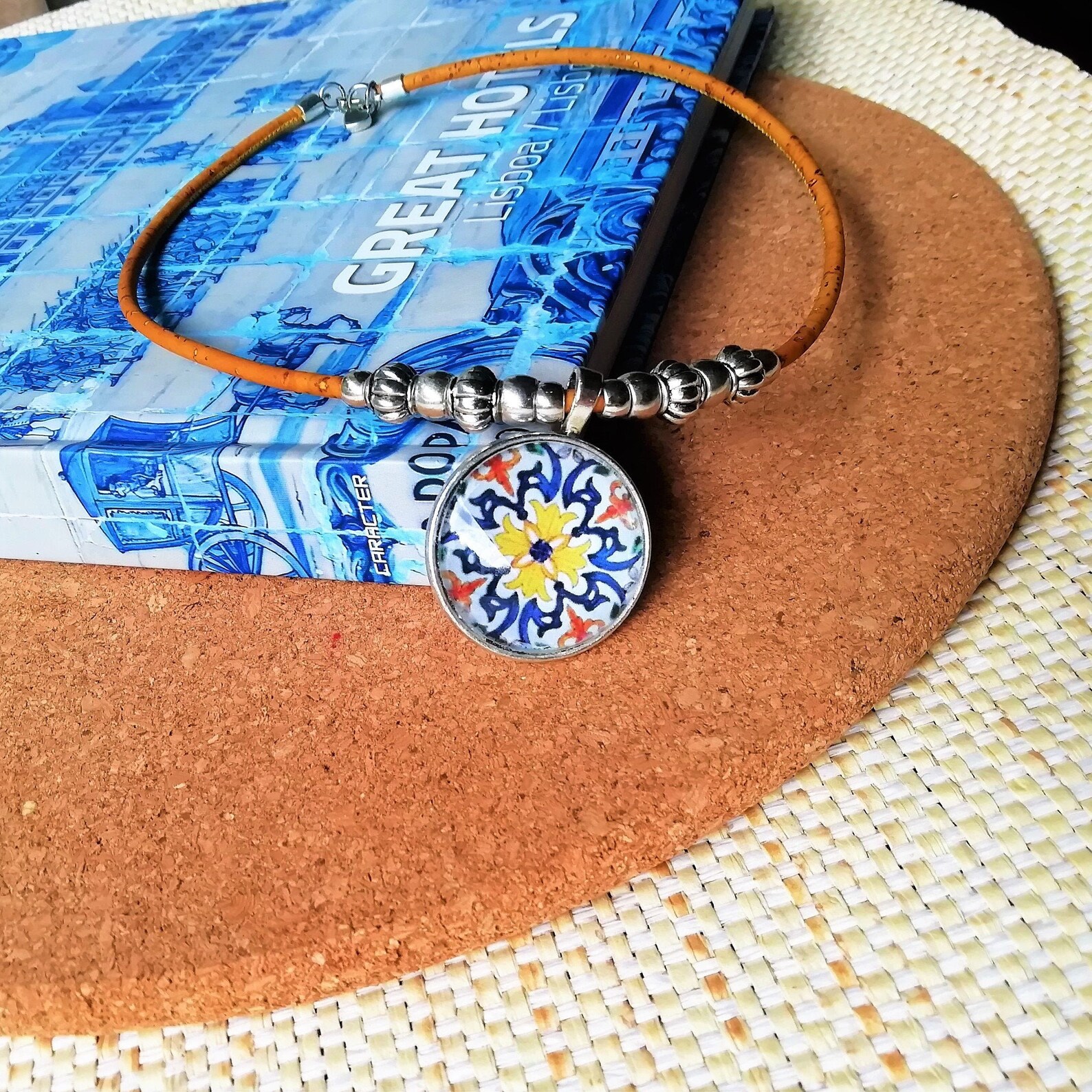 Portuguese Cork Necklace Portuguese Tile necklace Portuguese Etsy