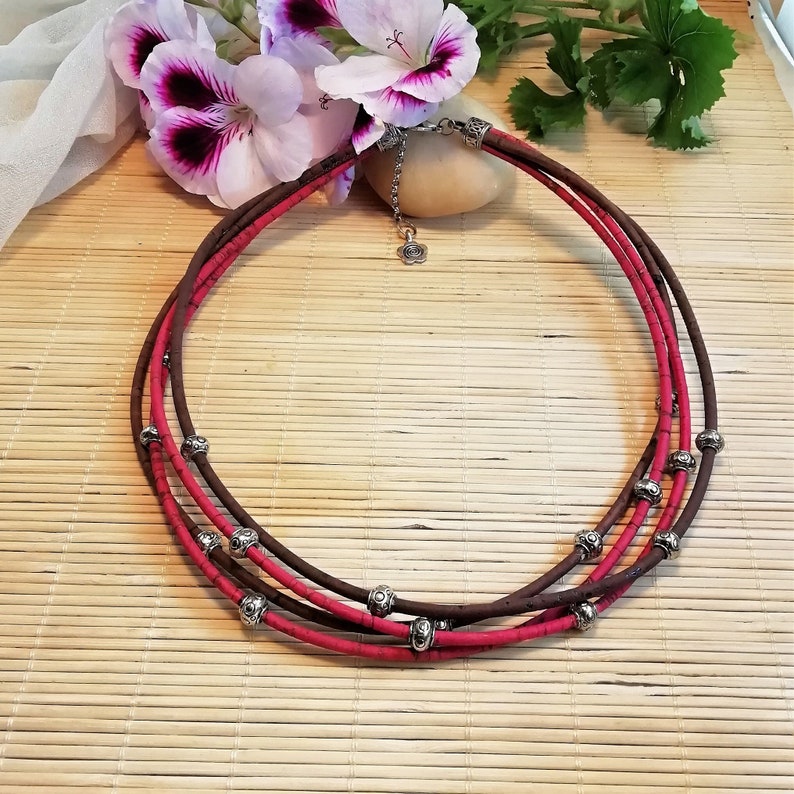 Cork Portuguese Naturally Dyed Cork Necklace Multi Strand Necklace Portuguese cork Eco-friendly Portugal