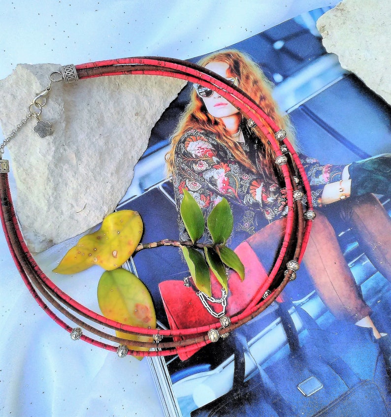 Cork Portuguese Naturally Dyed Cork Necklace Multi Strand Necklace Portuguese cork Eco-friendly Portugal