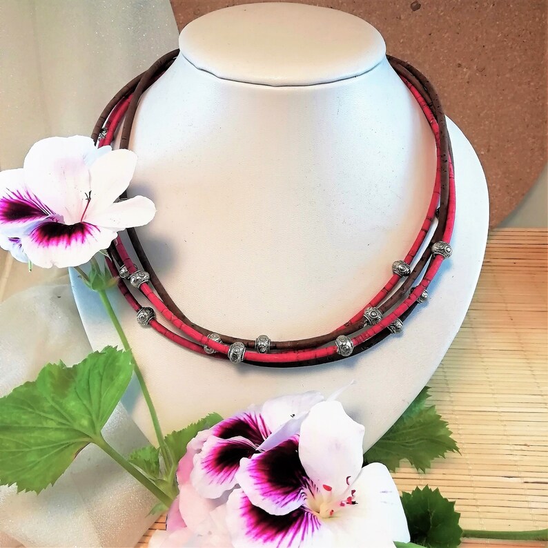 Cork Portuguese Naturally Dyed Cork Necklace Multi Strand Necklace Portuguese cork Eco-friendly Portugal