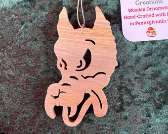 Hand-crafted wooden Dire Wolf ornament. Please see description for more information.