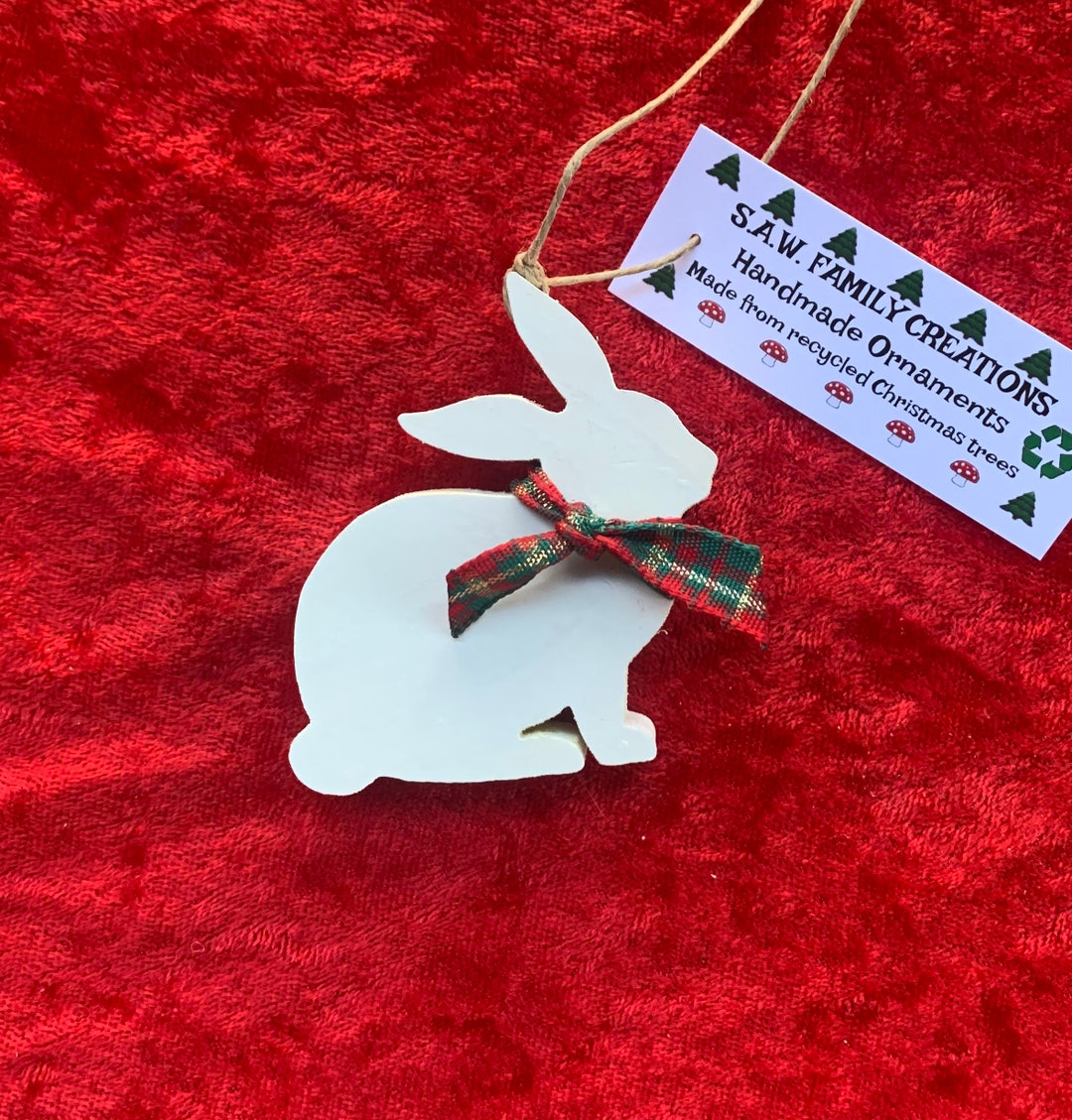 Handcrafted Wooden Bunny Rabbit Ornament. Please See Description for