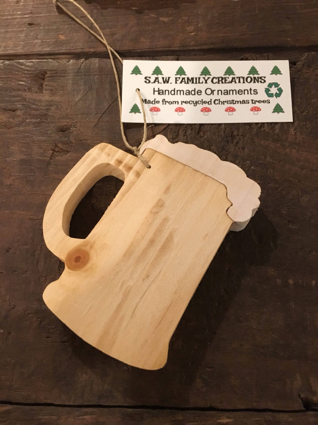 Handcrafted Wooden Beer Mug Ornament. Please See Description for More