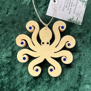 Hand-crafted wooden octopus with crystal beads ornament. Please see description for more information.