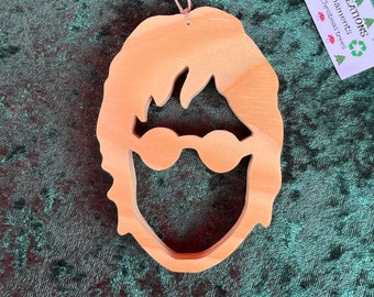 Hand-crafted wooden Lennon ornament. Please see description for more information.