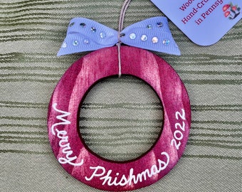 Hand-crafted wooden Merry Phishmas ornament. Please see description for more information.