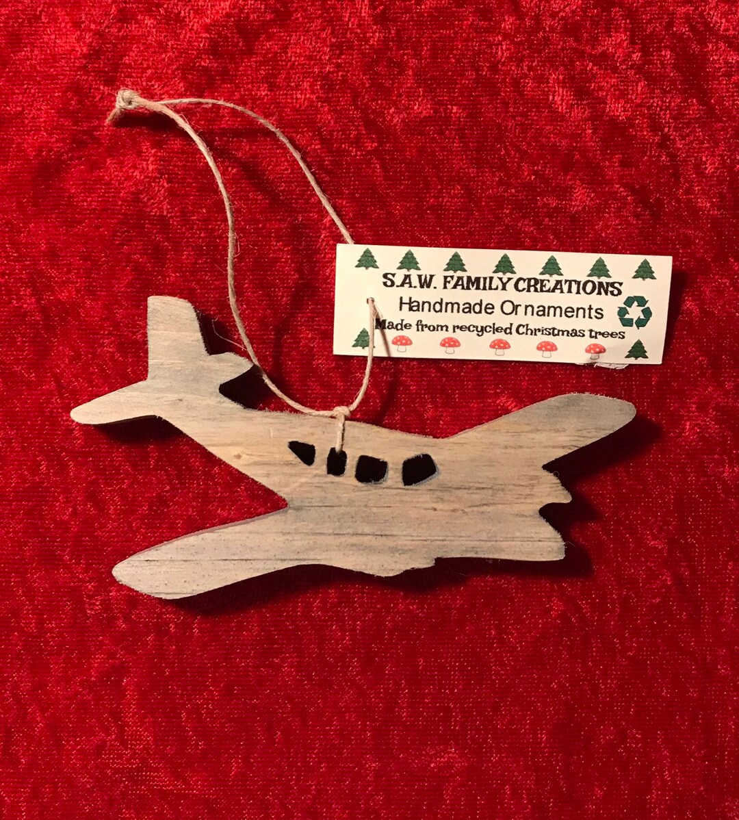 Handcrafted Wooden Plane Airplane Ornament. Please See Description for