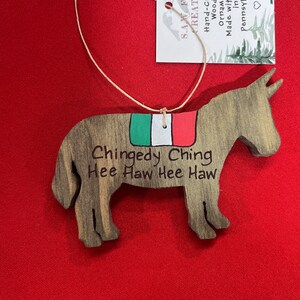 Hand-crafted wooden Dominick the donkey Italian Christmas ornament. Please see description for more information.