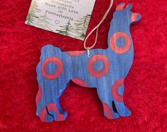 Hand-crafted wooden donut Llama ornament. Please see description for more information.