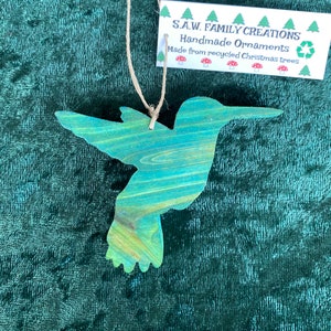 Hand-crafted wooden hummingbird ornament. Please see description for more information.