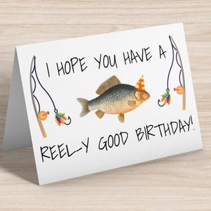 I hope you have a reel-y good birthday!- witzige Geburtstagskarte, Fischen Geburtstagskarte, süßes Fischer Geschenk, lustiges Geburtstagsgeschenk