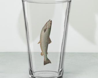 Salmon Pint Glass- gift for fisherman or fisherwomen, vintage, unique glassware