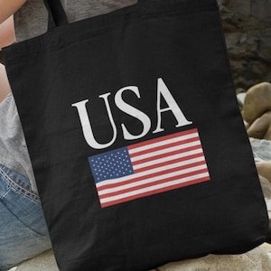 USA Flag Cotton Tote Bag, Eco-Friendly Shopping Bag, Casual Beach Tote, Reusable Grocery Bag, Independence Day Gift, July 4th