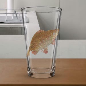 Carp pint glass, gift for fisherman, groomsman gift, cabin decor, fish home decor, unique glassware