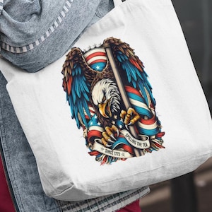 Patriotic Vintage Style Eagle Cotton Tote Bag- Eco-Friendly, Shopping, Beach, Gift, Independence Day