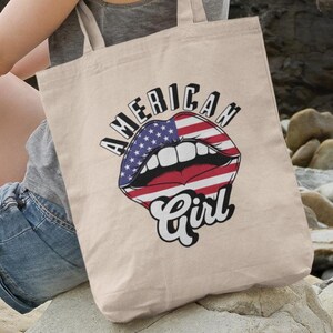 Patriottische canvas draagtas, American Girl ontwerp, herbruikbare boodschappentas, milieuvriendelijk, cadeau voor haar, cadeau voor moeder