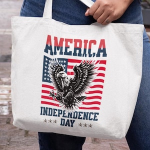 American Eagle and Flag Tote Bag - Independence Day, USA Flag, Eco-Friendly Shopping, Gift for July 4th