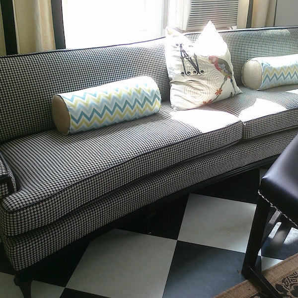 Custom order vintage reupholstered houndstooth sofa