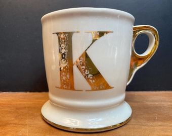 Tazza da barba Anthropologie retrò con iniziale K in oro marmorizzato, 12 once