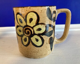 Vintage Flower Power Seventies Stoneware Coffee Mug
