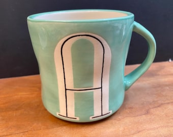 Anthropologie Initial Monogram Initial A Seafoam Hand Painted Coffee Tea Mug 12oz