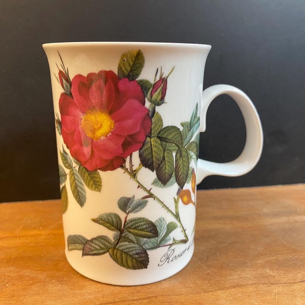 Mug Dunoon Rosier de Portland Adapté des estampes Redoute. Porcelaine fine fabriquée en Angleterre