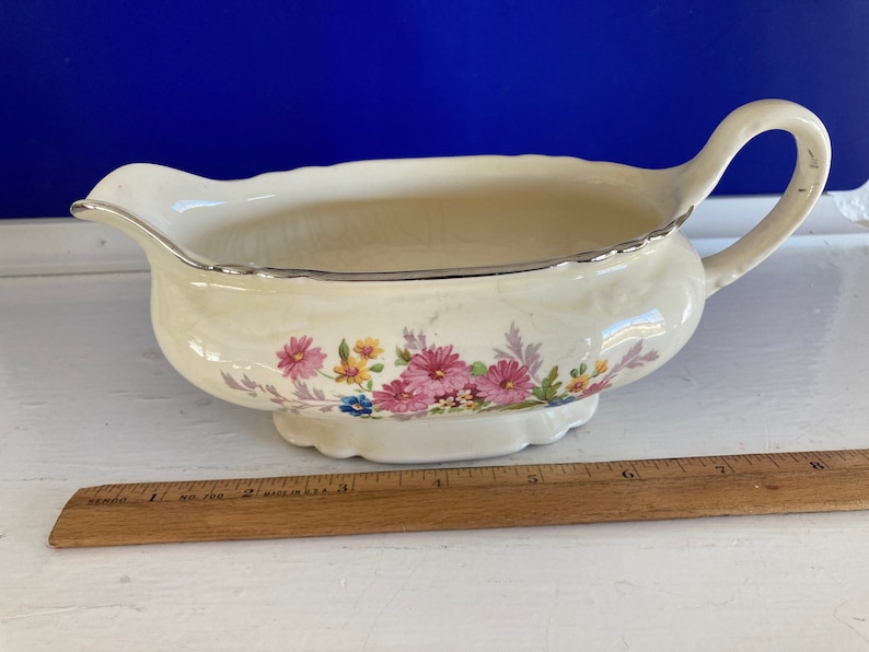 Vintage Homer Laughlin Virginia Rose Silver Trim Gravy Boat Etsy