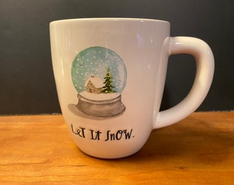 Rae Dunn Magenta Collectable Let It Snow Cabin Scene Snowglobe Mug