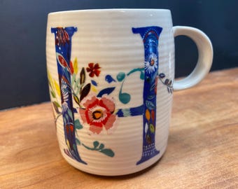 Starla M. Halfman Petal Palette Monogram Initial H Mug 14oz Discontinued Anthropologie