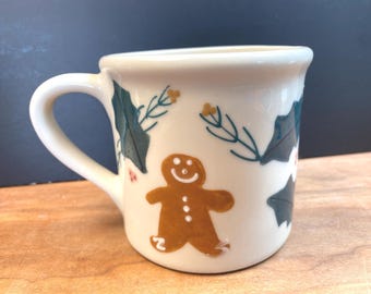 Hartstone Pottery Gingerbread and Holly Ornament Stocking Stoneware Mug