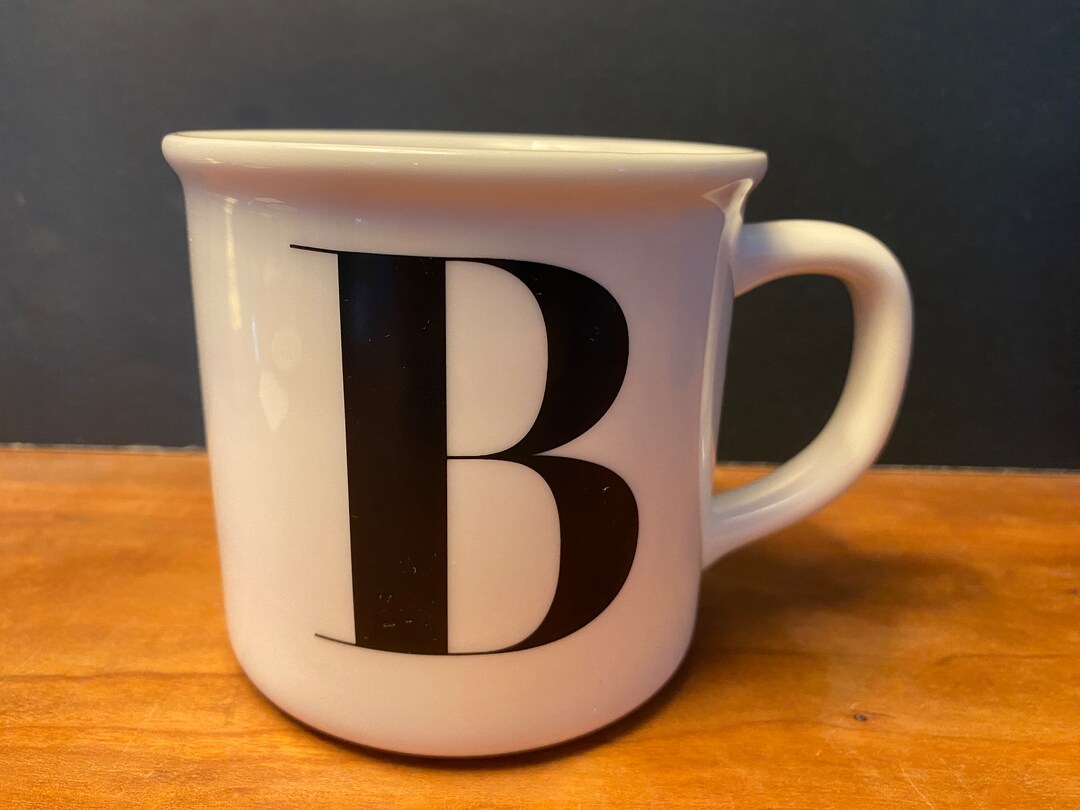Pottery Barn Initial B 16oz Monogram Mug Black and White Minimalist