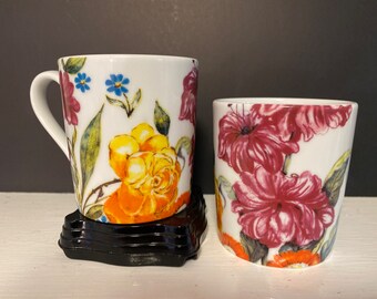 Floral Set of Two Anthropologie Made in Japan 10 oz Mugs