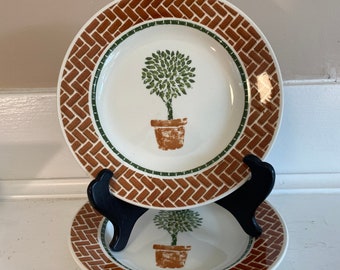 Pier 1 Made in England Angleterre Luncheon Salad 8” Plates Set of 2 HTF Plant in Pot