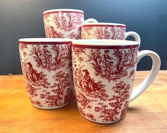 Waverly County Life Mugs Red Toille Set of 4 Discontinued