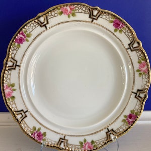 Vintage Noritake Nippon handbemalter 9 ”Porzellan Speiseteller Rose, Gold Moriage Akzente