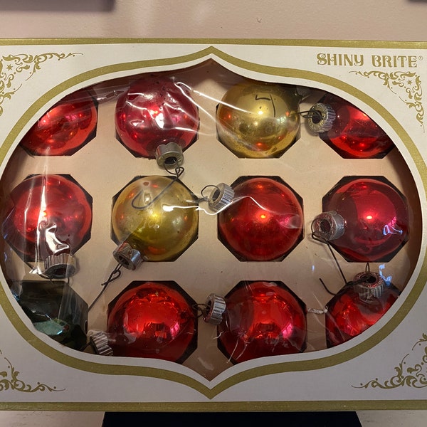 Shiny Bright Vintage Ornaments in Original Box Red and Gold 2" diameter