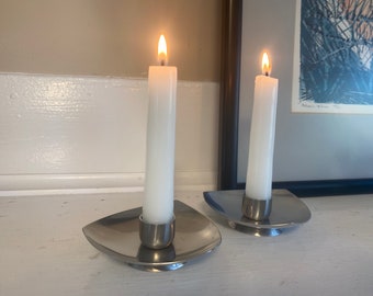Danish Modern Stainless Steel Silver Candle Holders 4” Mid Century Decor Made in Denmark