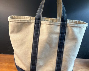 Ll bean Vintage Medium Boot und Tote Weiß Canvas Tasche mit blauen Griffen 12 '