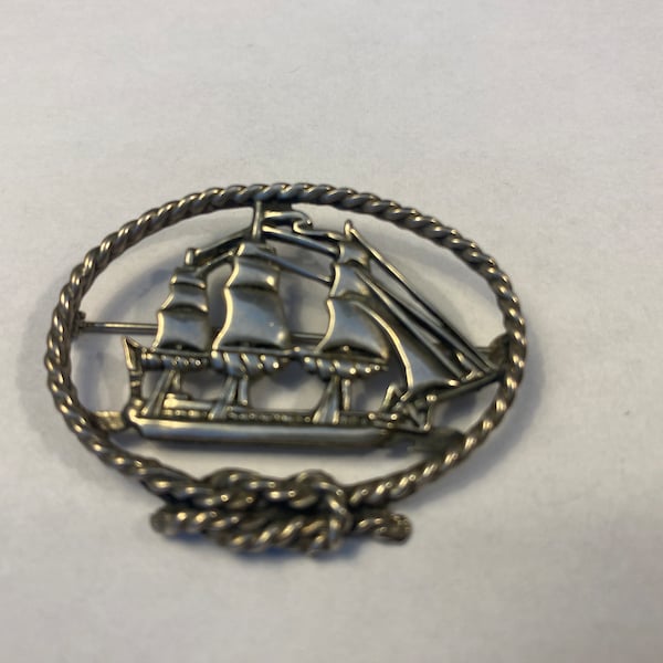 Sterling Silver H & H deMatteo US Constitution Ship Brooch Pin Boston