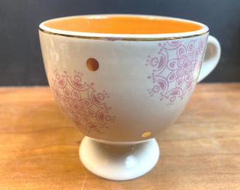 Anthropologie Footed Pedestal Mug Lavender Mandala Design Orange Rare Find