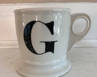 Anthropologie Monogram Initial G Coffee Mug Retro Shaving Style Hot Cocoa