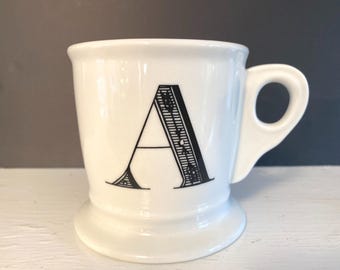 Anthropologie Monogram Mug Letter A retro Shaving Style. Black and White