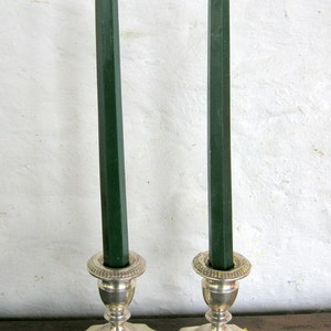 Pair Beeswax Hexagonal CHristmas Green Taper Candles Hand Crafted By The Beekeeper