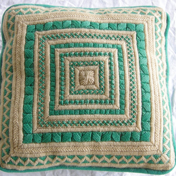 Vintage Hand Crafted Needlepoint Geometric Design Pillow